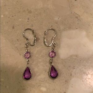 Silver and purple drop earrings